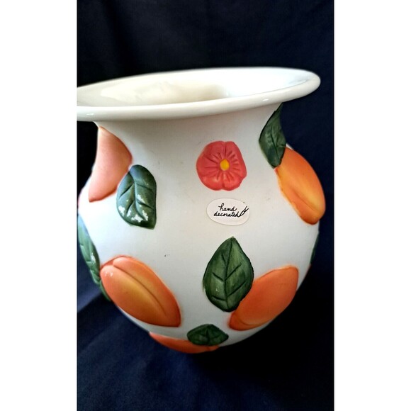 Claire Burke Summer Peach Bisque Vase Hand Decorated Pottery Signed - Picture 3 of 9